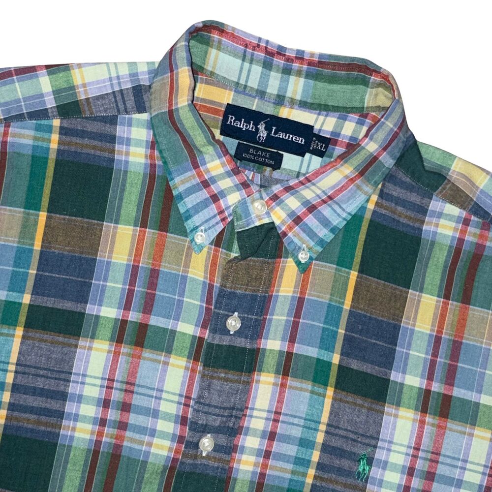 Vintage Polo Ralph Lauren Shirt Mens XL Multicolor Plaid Blake Short Sleeve